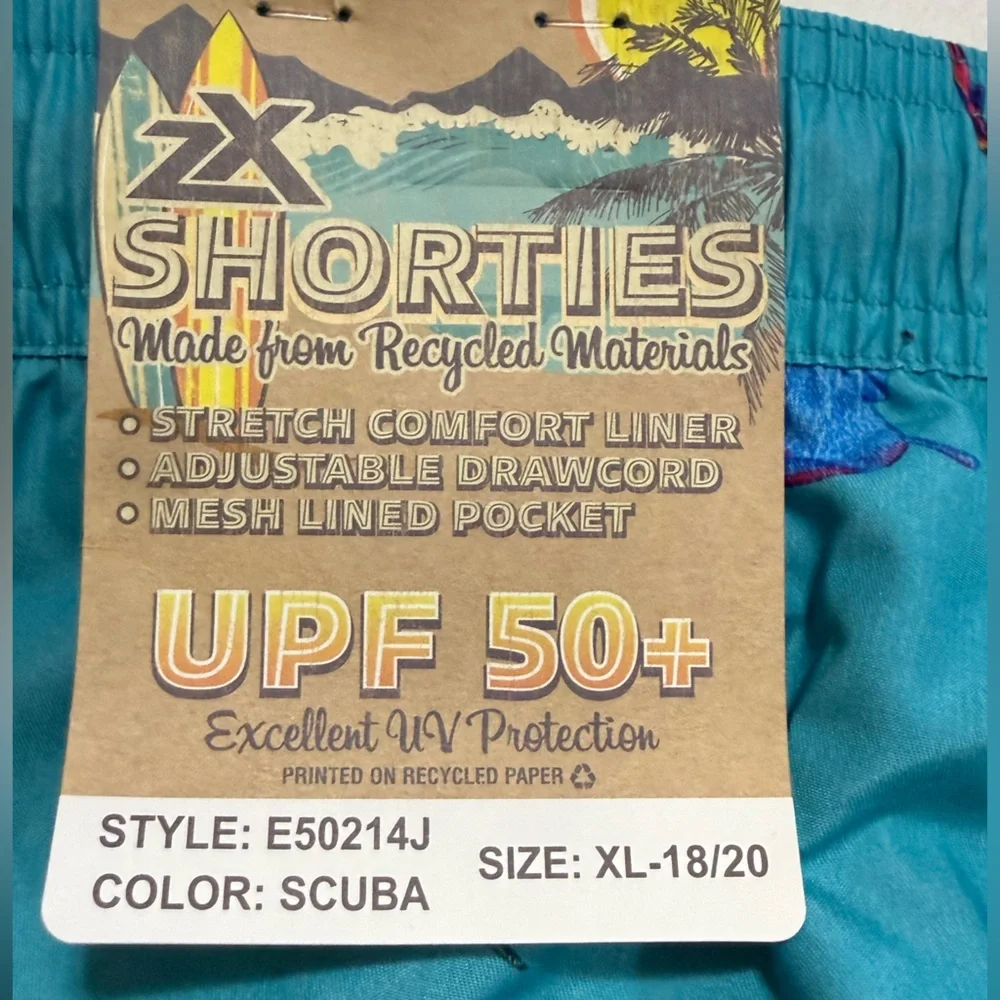 Boys XL-18/20 Teal Shark Print Swim Trunks With Swim Goggle By Zeroxposur - NWT